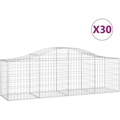 Paniers à gabions clôture cage mur de soutènement arqués 30 pcs 200 x 50 x 60/80 cm fer galvanisé Argent