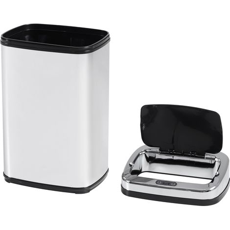Poubelle automatique 30L en acier inoxydable avec capteur infrarouge, forme rectangulaire, sans seau intérieur (1/5)