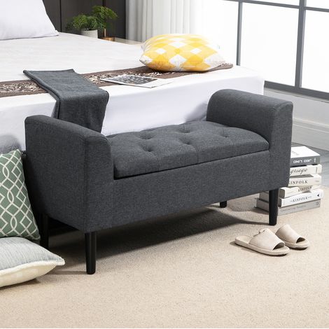 Banc à chaussures avec rangement rembourré gris foncé 116 x 44 x 58 cm OKWISH (1/5)