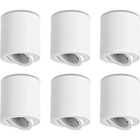 6× Spots de Plafond Blanc - Spot en Saillie Plat 30° Orientable - Avec Douille GU10-230V LED Plafonnier Spot - Aluminium Rond Downlight Luminaire Plafonnier - Sans lampe GU10 (1/5)