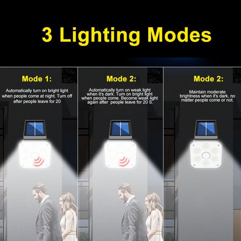 Lampe solaire LED capteur mouvement orientable applique murale lampadaire 3 modes éclairage distance détection 35 m étanche IP65 lumière blanche 48 SMD 54 SMD 54 COB (1/3)