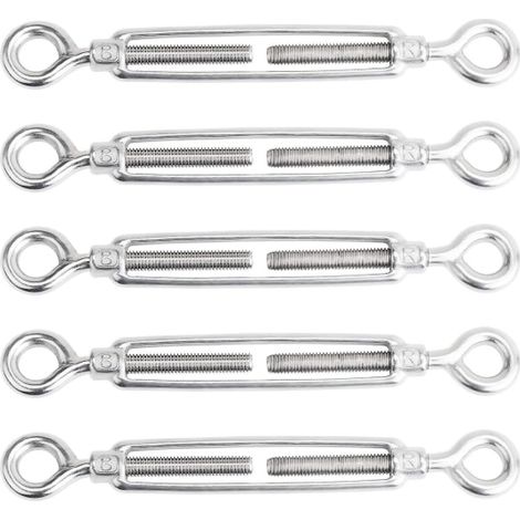 Lot de 5 tendeurs à câble M8 en acier inoxydable, œil et crochet réglables, tendeur de fil à boucle (1/3)