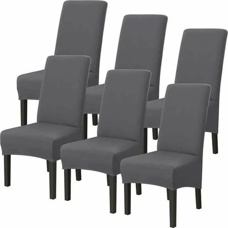 BelleRise - Lot de 6 housses de chaise extensibles grises surdimensionnées à dossier haut pour chaises modernes, mariage, salon (1/5)