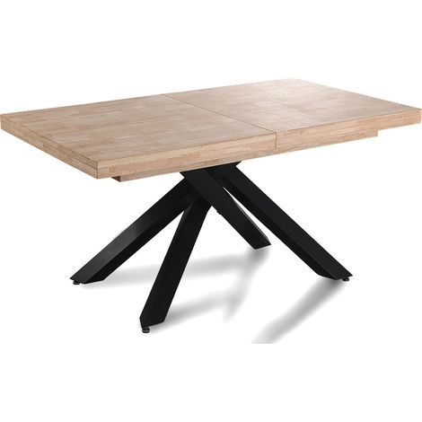 Pegane – Table extensible rectangulaire en bois chêne – Pieds métal noir – Longueur 160-240 cm – Profondeur 90 cm – Hauteur 76 cm (1/5)