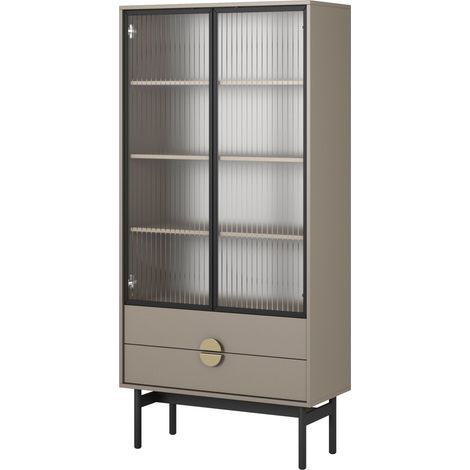 Selsey Stoon II - Vitrine mit 3 Regalböden und 2 Schubladen, Steingrau, 175 cm (1/5)