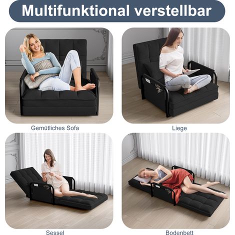 Klappbares Bodensofa, Liege, Bodenliege, 5-Fach Verstellbar, Relaxsessel, Relaxsessel mit Armlehnen, Klappsessel zum Schlafen,Schwarz