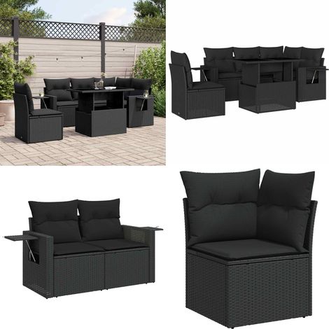 6-tlg. Garten-Sofagarnitur mit Kissen Schwarz Poly Rattan - Gartenmöbel Set - PE-Rattan Möbel - Outdoor Lounge - Gartenecke - Balkonmöbel - Home & Living (1/5)