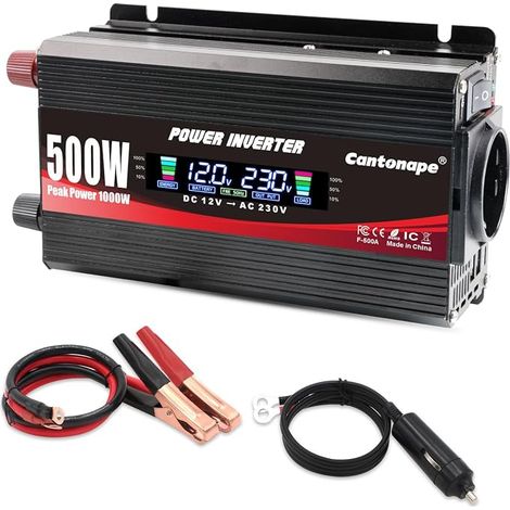12v 220v 500W/1000W Car Inverter Converter for Car with LCD Monitor, 3.1A Dual Transformer Fast Car Charger USB (1/5)