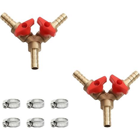 2 Connecteur tuyau laiton 3 voies, vanne Y 6mm 8mm, 6 colliers serrage, outils pneumatiques (1/5)