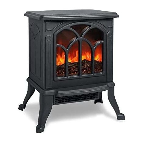 Electric fireplace with heating and wood-burning effect, LED electric fireplace with flame effect, energy-saving stove, 750W/1500W, switchable heating function – Black