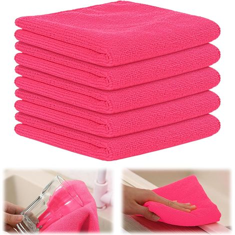 5er-Pack Mikrofaser-Reinigungstücher, ultraweiche Reinigungstücher für Geschirrspülen und Küche, super saugfähige und fusselfreie Reinigungstücher, wiederverwendbare Reinigungstücher 30 x 30 cm (Rosa) (1/5)