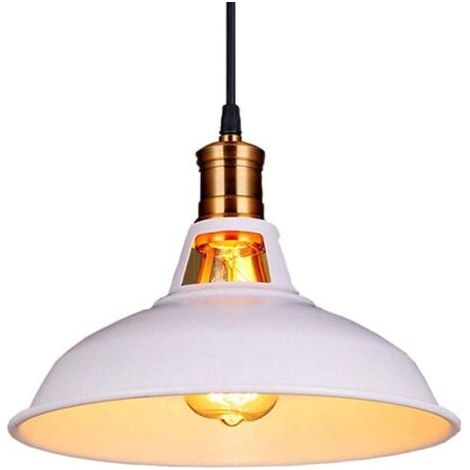 Lustre Suspension Industrielle Vintage E27 LED Lampe Plafonniers Retro Abat-jour pour Cuisine Salle à manger Salon Chambre Restaurant, Blanc (1/5)