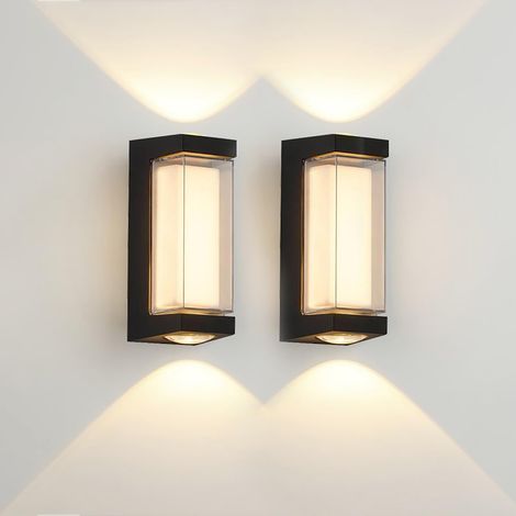 Applique Murale LED 2 Pcs Éclairage Mural Noire Luminaire Mural Up And Down IP65 Etanche Lampe Murale Terrasse Mur Patio Villa 3000K (1/5)