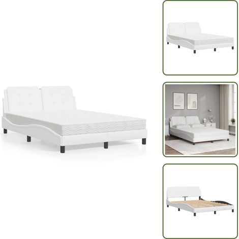 Bett mit Matratze Weiß 140x200 cm Kunstleder - Bettsofa - Doppelbett - Boxspringbett - Schlafzimmermöbel - Weißes Bett (1/5)