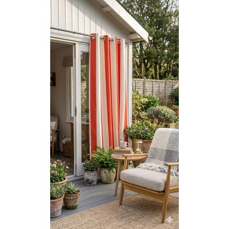 Rideau d'Extérieur "Riviera" – Rayures Larges Rouge Corail et Crème - 140x265cm - corail