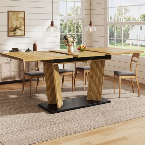 Table à manger extensible 120-160x80x76 cm MDF et métal, chêne, stable pour petite cuisine – MEUBLIV (1/5)