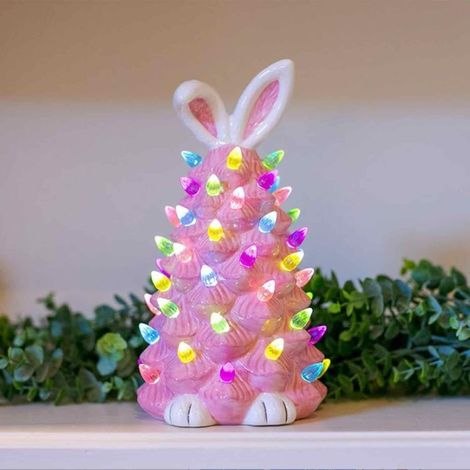 [Cadeaux de Pâques]Décorations de Pâques pour Arbre de Lapin, Arbre de Lapin de Pâques éclairé en céramique, Ornements de Lapin de Table, Arbre pour intérieur, Printemps, Maison, Chambre à Coucher, Bu (1/5)