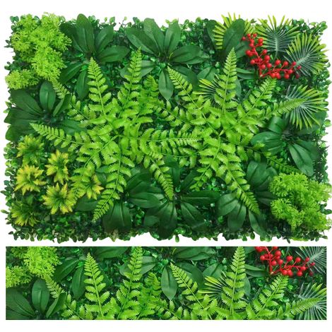 Künstliche grüne Wand, künstliche Hecke, UV-geschützter Sichtschutzzaun, künstliche Vegetationskulisse, 60 cm x 40 cm (1/5)