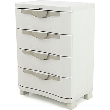 Commode de rangement 4 tiroirs intérieur/extérieur coloris beige - Longueur 70 x Profondeur 45 x Hauteur 100 cm -PEGANE-