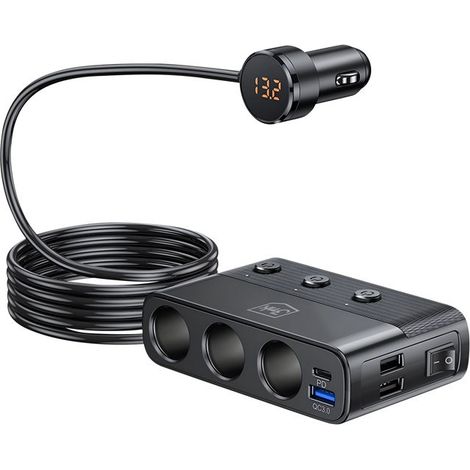 Chargeur Voiture 7-en-1 - 3MK - 120W - 3 Prises Allume-Cigare - USB-C Power Delivery - Quick Charge 3.0 (1/5)
