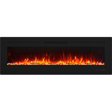 Parrot Uncle 152 cm Electric Fireplace Insert, LED Flame Effect Built-in Heater 750W/1500W, Remote Control with Timer Function, Adjustable Brightness