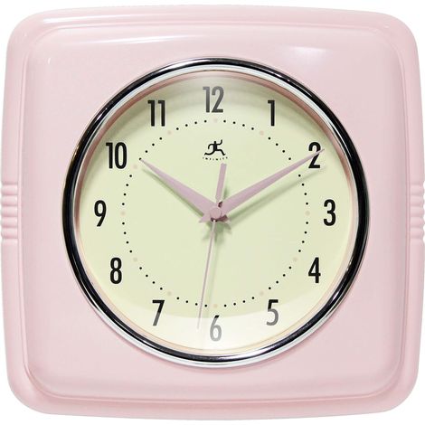Horloge Murale carrée silencieuse rétro 22,9 cm pour Cuisine, Salle à Manger, Mouvement à Quartz (Rose) (1/5)