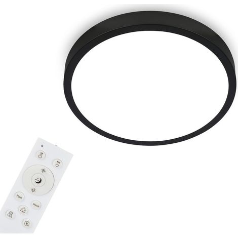 Briloner Leuchten  LED Deckenlampe RGBW, LED Deckenleuchte Dimmbar, bunte Lichtfarben, Neutralweiß, Aufbaulampe, Fernbedienung, Schwarz, Ø380x50 mm