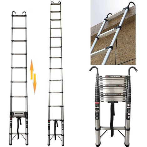 Telescopic Ladder 5M, Portable Attic Ladders, Heavy Duty Stainless Steel 12 Step