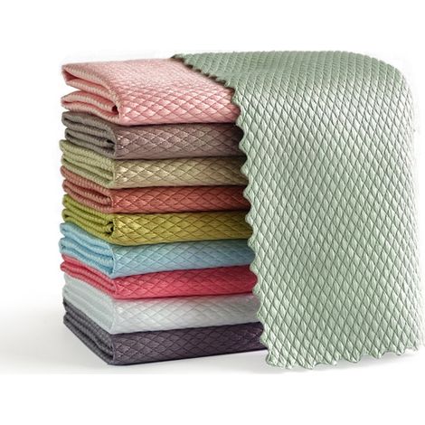 Chiffon Microfibre - Tissage Écailles de Poisson - Pour Nettoyage Vitres Miroirs Fenêtres - 40 x 30 cm - Lot de 10