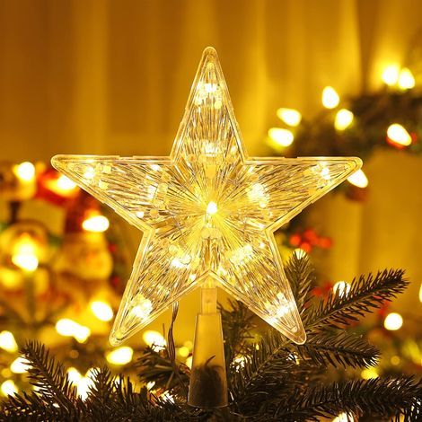 Topper Étoile de Sapin de Noel, 20 LED 19cm Étoile de Noël Sapin Blanc Chaud Lumières Batterie Noël Décoration Pentagramme Lampe pour Intérieur Extérieur Fête Maison Festival Carnava (1/4)