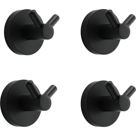 Noir Crochet Mural Acier INOX Patère Murale Double Ronde Patere Porte Manteau Installation à Vis Crochet de Manteau pour Cuisine，4 PCS
