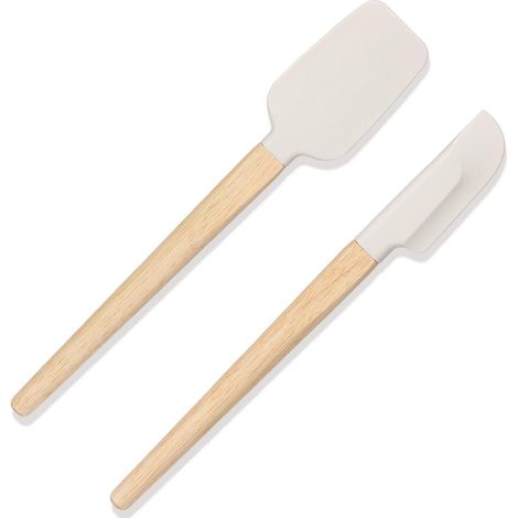 2er Set Silikonspatel mit Holzgriff, klein & schmal, hitzebeständig