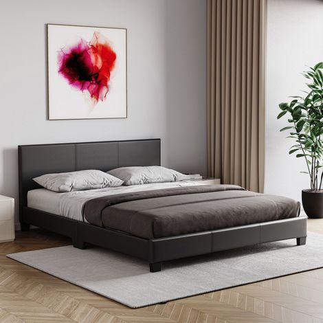 Lisbon 4ft6 Double Faux Leather Bed Frame, 135 x 190 cm, Black