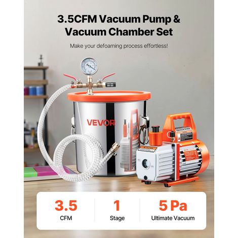 Pompe à Vide 110 L/min avec Chambre à Vide de Dégazage 11,36 L, Couvercle Verre Trempé, Kit Pompe à Vide 1 Étage avec Tuyau 1,5 m,… (1/5)