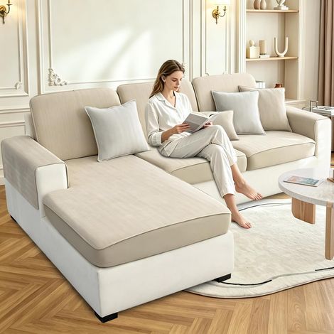 Stretch Sofa Seat Cushion Cover with Elastic Bottom, Chenille Protective Cover, Non-Slip Furniture Protector (60x60cm, Milk Tea) (1/5)