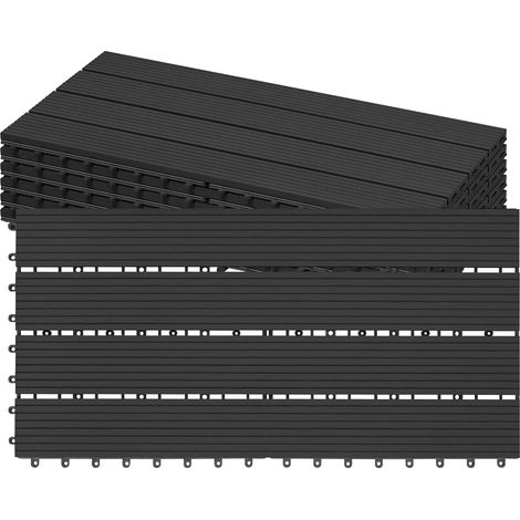 Laneetal Dalle de Terrasse WPC Emboîtable, Lot de 12 Carreaux de Sol Extérieur à Clipser pour Patio, Terrasse, Balcon, Piscine, 30x60 cm, Anthracite (1/5)