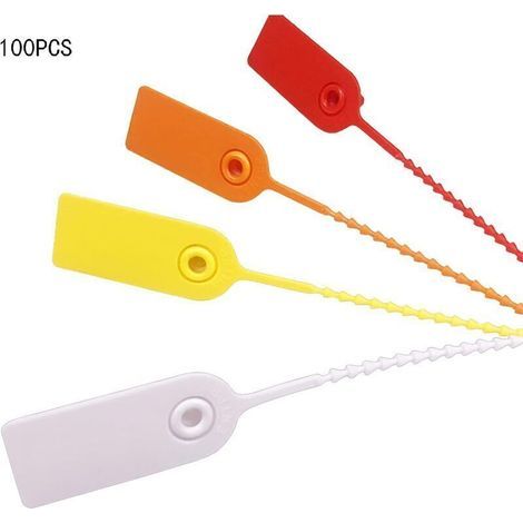 100 Pièces Plastique Serre-câble, Multicolore Serre-câble, Etiquettes Serre-câbles, étiquettes de Sécurité en Plastique, Boutons Anti-contrefaçon pour l'habillement et la Logistique (5 Couleurs) (1/5)