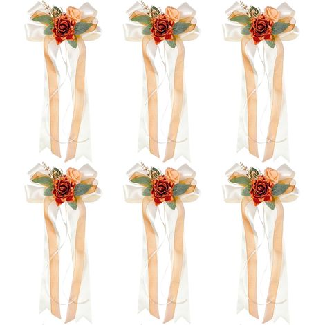 Lot de 6 nœuds de voiture en soie Décoration de voiture de mariage Simulation de rose Nœud de voiture Poignée de porte Rétroviseur Décoration de chaise de mariage Avec ventouses 36x 17CM (1/5)