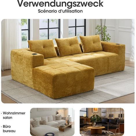 Canapé d'angle L 258 cm compressible, 3 coussins inclus, style épuré et confortable, idéal pour petits espaces et appartements modernes (1/5)