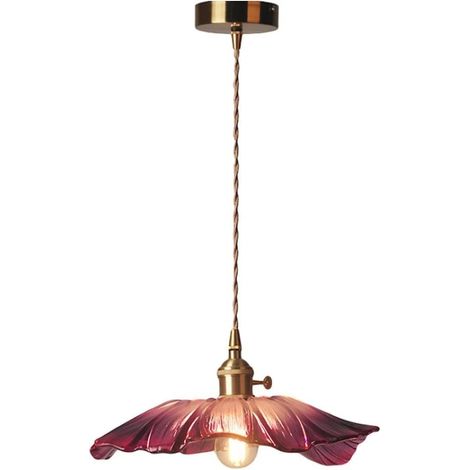 Lustre rétro à LED, lustre en verre violet en forme de fleur, éclairage intérieur de porche, ampoule E27, cordon de 1,5 mètre, abat-jour réglable. (1/4)