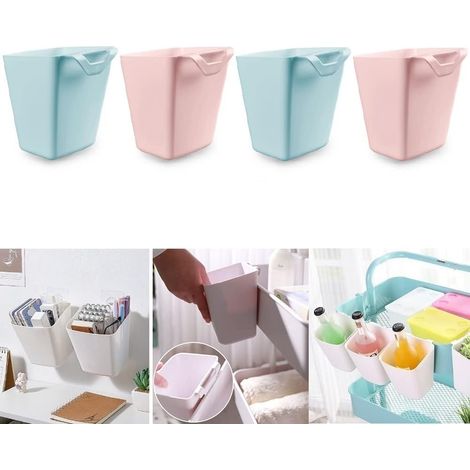 4 Porte-gobelet suspendu, plastique, rangement mural, cuisine, bureau, rose et bleu (1/5)