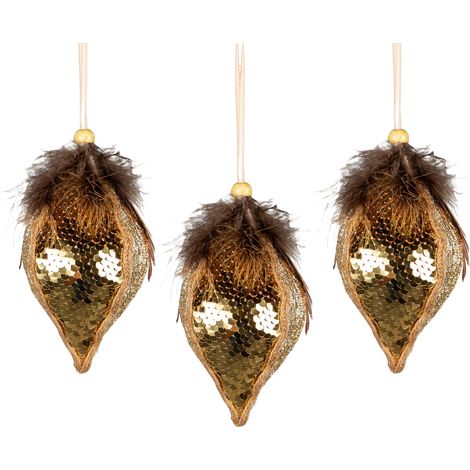 14cm Gold Sequin Teardrop Bauble Set of 3 Christmas Hanging Decorations (1/5)
