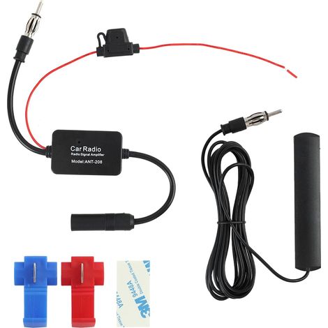 Amplificateur Antenne Autoradio 12V 24V, Antenne FM AM Dab avec Signal Amplifié, Câble 3M Cuivre Anti-Interférences, Adaptateur DIN, Montage Universel Camping Car, SUV, Camion, Bateau (1/5)
