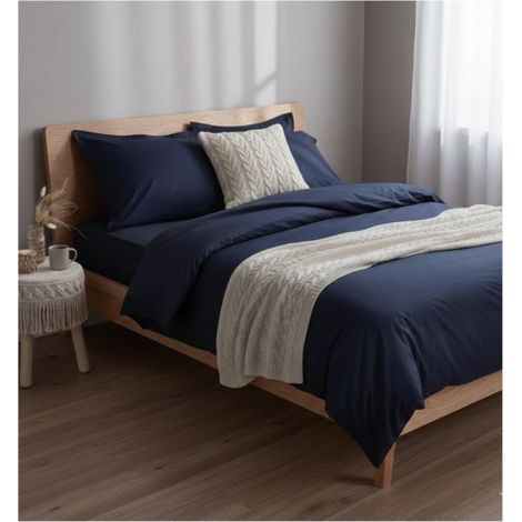 1 Drap plat 240x290 cm, Coton 57 fils, Bleu encre, Contemporain, Lit 1 ou 2 personnes (1/3)
