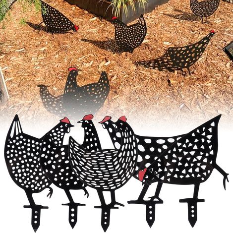 Estaca de jardín "Gallo", juego de 5 figuras decorativas de acrílico negro para jardín/parque. (1/5)