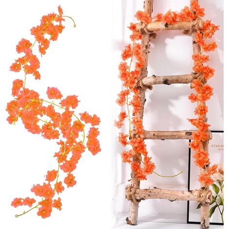 Ghirlanda di fiori di ciliegio in 2 pezzi, ghirlanda di fiori artificiali arancioni (1,8 m), 135 fiori di ciliegio, fiori artificiali in seta per casa, giardino, matrimonio (1/5)