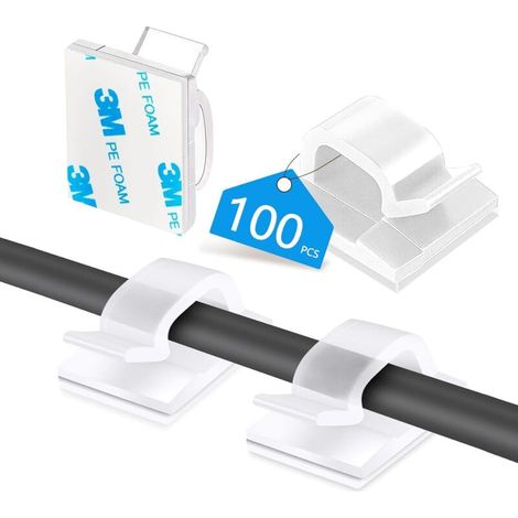 Paquete de 100 clips para cables, organizadores de cables adhesivos, bridas autoadhesivas, clips para cables, ganchos para fijar cables, grandes (1/4)