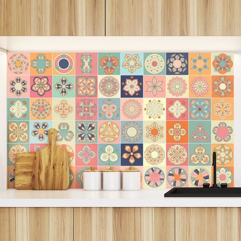 Adhésifs Carrelages Autocollant Carreaux de Ciment Carrelage Sticker Mural Salle de Bain et Cuisine  60 Pièces de 15 x 15 cm (1/4)