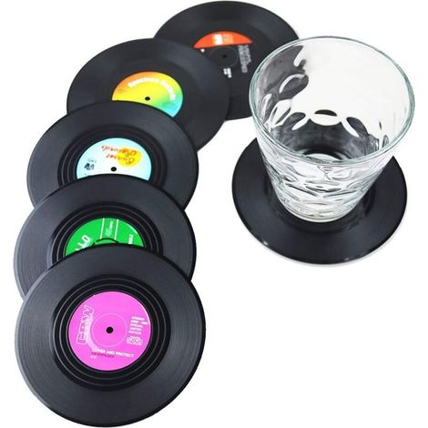 Lot de 6 Dessous de Verre rétro pour CD Noir,sous Verre, Dessous de Verre,Dessous Verre (1/5)
