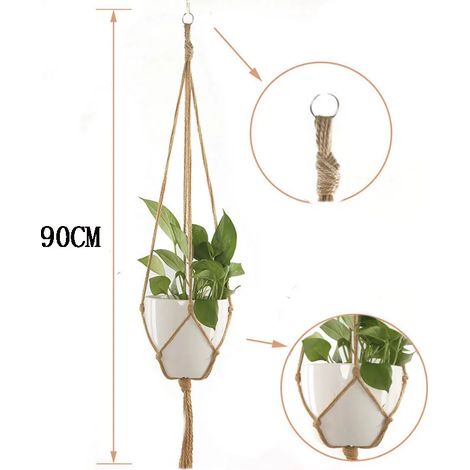 (a-90cm) Panier suspendu en macramé fait main pour plantes, pot de fleurs, décoration de balcon, corde de levage nouée, style bohème, décoration pour la maison et le jardin (1/4)